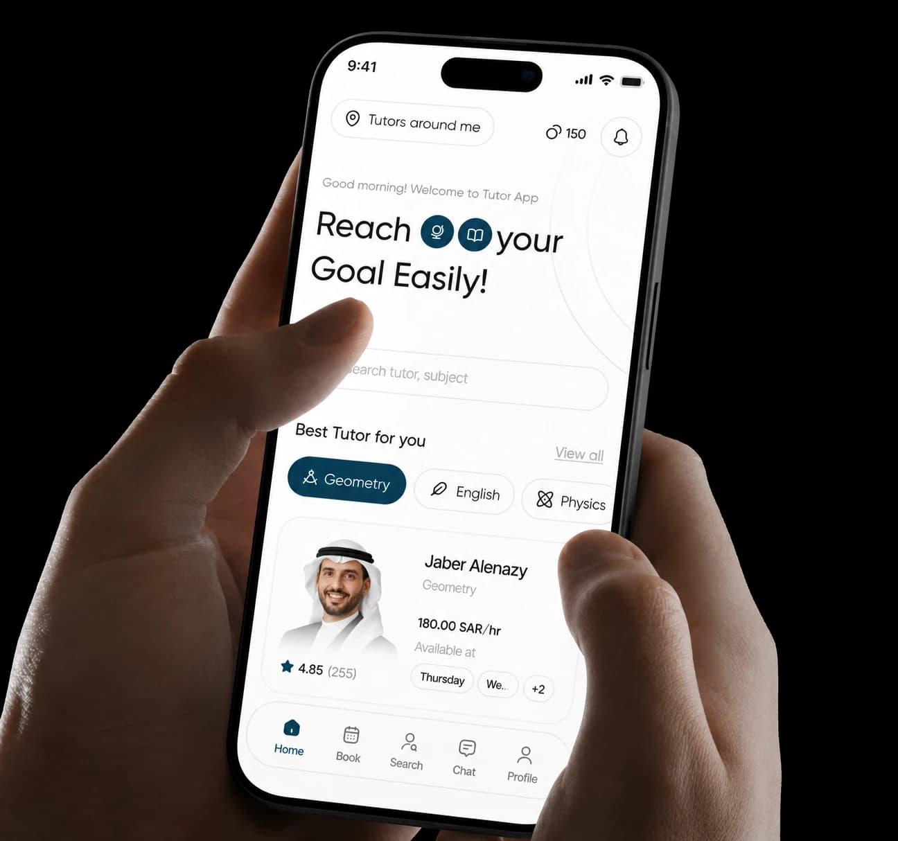 The Mualimi app on a phone, showing tutors near you